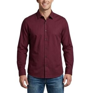 Artefact Slim Fit Button Down Shirt Burgundy Long Sleeve Men XL NWT